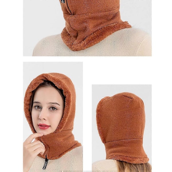 Vinterhalsduk med munskydd i fleece för kvinnor, varm stickad mössa, 1 stycke (rosa)