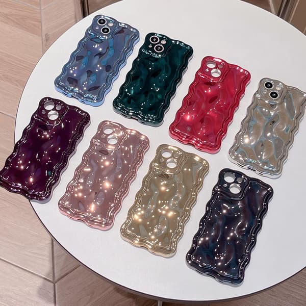 2025 Latest Model Compatible with iPhone Case, 3D Meteorite Bubble Pattern Electroplating Glitter Wavy Frame, Soft TPU Shockproof, G Gold Golden iPhone 11 Pro Max