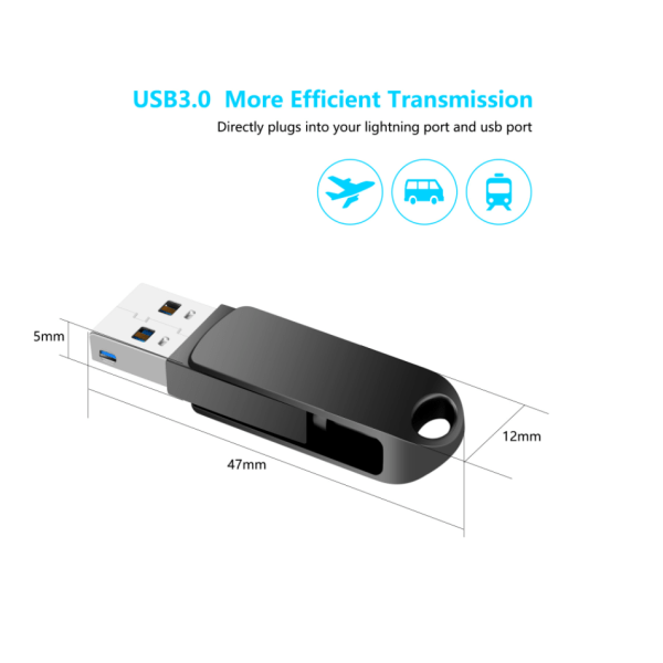 USB C-minne 64GB Typ C USB 3.0 USB -enhet med nyckelring 2 i 1 OTG tumminne Memory Stick Swivel Jump Drive (silver)