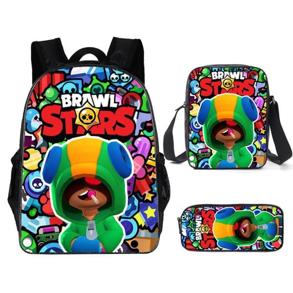 2026 Brawl Stars Backpack 3-piece set 17 inch Game Backpack + Shoulder Bag + Pencil Case (J) 21
