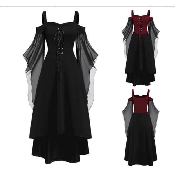 Halloweenkostume til kvinder, gotisk kostume, voksen vampyrkjole sort Størrelse M sort