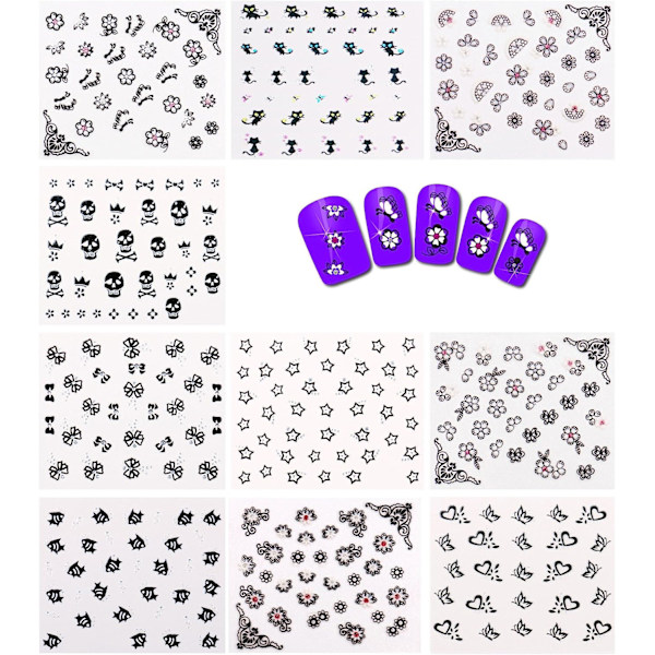 Neglekunst DIY Dekorative Stickers - 30 Guld + 30 Sort og Hvid FarverSkønhed og Sundhed