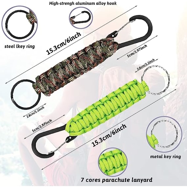 15 delar Paracord Nyckelring Snabbkoppling Nyckelklämma Lanyard Nyckelring Krok Heavy Duty Nyckelring för män Kvinnor Sport