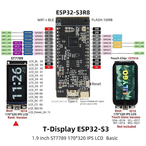 T-Display-S3 1,9-tuumainen LCD-kehityskortti kotelolla Nerd Miner Bitcoin Solo Lottery Miner BTC:lle
