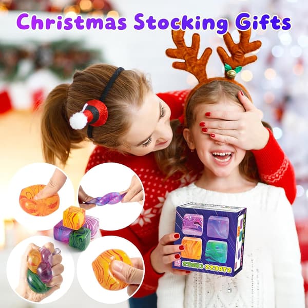 4-pak Squishy Fidget Legetøj Stress Cube Bulk, Squishies Langsomt Stigende Stressbolde til Voksne Børn, Sensorisk Fidget Legetøj til Angstlindring, Lille Squishy