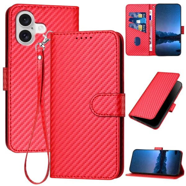 iPhone 17 Skal läderfodral - kolfiber med lanyard
