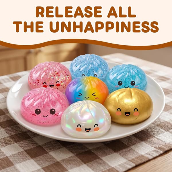 Glitter Dumpling Squishy, Dumpling Squishies, Glitter Dumpling Mystery Box, Farverige Dumpling Stressbolde Fidget, Jumbo Squishy Legetøj med Damperkasse Sæt Glitter Blue