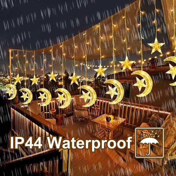 Ramadan Curtain Lights Stars Moon, 3.5M LED Ramadan String Lights, 8 Modes Ramadan Curtain Lights Battery/USB, Ramadan Decoration