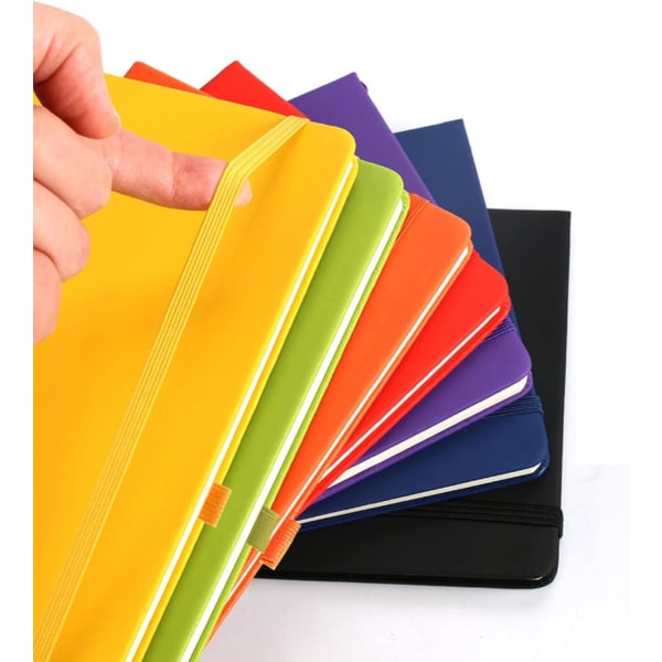 A5-anteckningsbok med linjerade sidor, elastiskt band, PU-läder klassisk skrivbok medium premium linjerat papper rutigt block 160 sidor (svart)