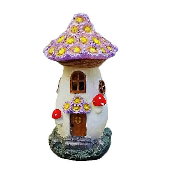 Svamp hus mikro landskab harpiks ornamenter have gårdhave håndværk dekoration solcellelamper Purple