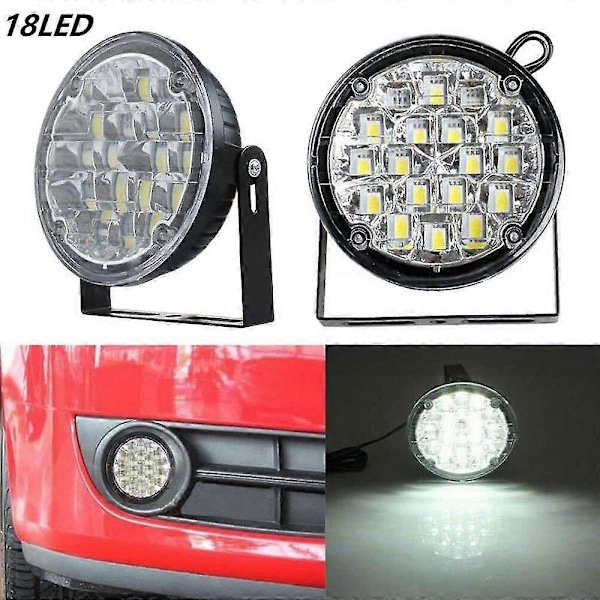 2kpl DC 12V 18 LED DRL Pyöreä Auton Sumuvalo Päiväajovalo Valkoinen