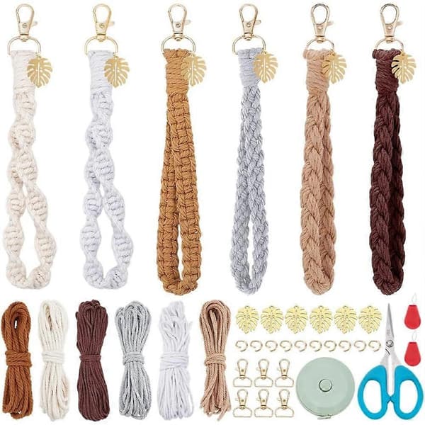 1 sarja DIY makramee-avaimenperäsarja Vintage Boho makramee-palmunlehti-avaimenperäsarja aloittelijoille