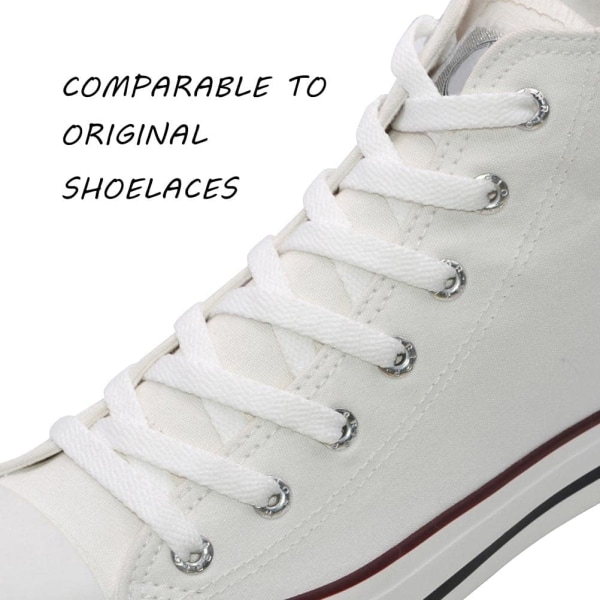 Platta skosnören för sneakers, enkellagers 8 mm polyester platt färg skosnöre, vit, med en längd på 32 tum/80 cm.