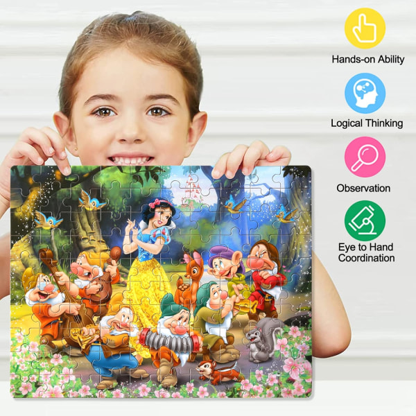 Disney Princess Pussel i en metalllåda 100 bitar Snövit och de sju dvärgarna pussel för barn i åldrarna 4-8 Barn Pedagogiska pussel Leksaker