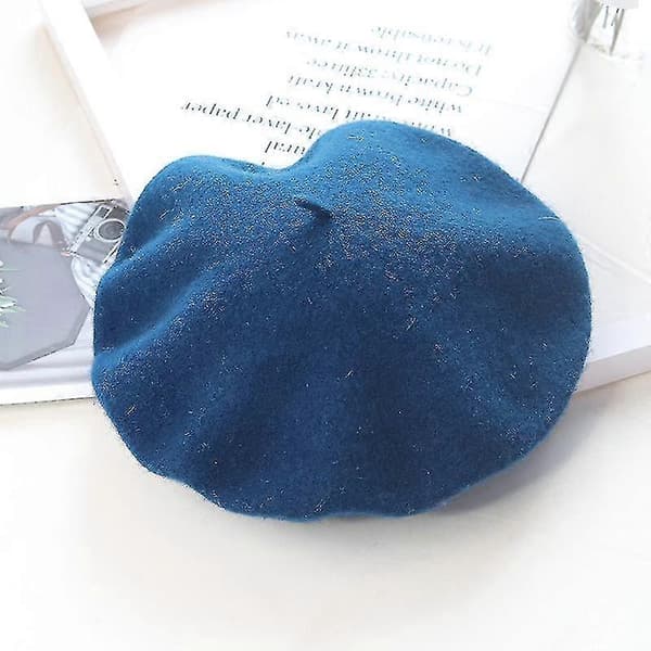 Hatt Dame Vinter Beret, Ullberet, Varm Hatt Ullstrikket Hatt, Påfuglblå