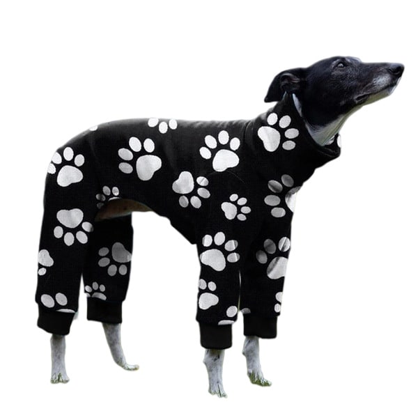 Hundpyjamas Medium Large Dog Paw Printed Greyhound Pyjamas Jumpsuit Body Svart Vit-Large