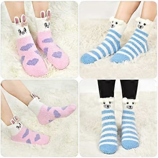 colornival Fluffy Socks Julesokker Hyggelige Hjemmesko Termiske Sengesokker Søde Varme Behagelige Vintersovesokker Multipack Fuzzy Fleece Sokker til Kvinder