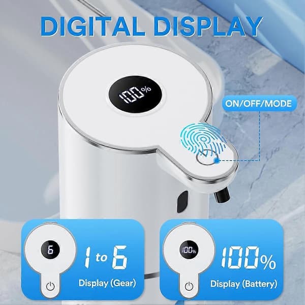 Automatisk sæbedispenser med digitalt display, vægmontering, berøringsfri, 380 ml elektrisk skumsæbedispenser