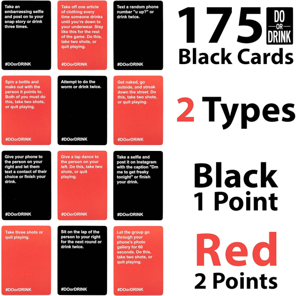 Gjør eller drikk drikkekortspill for voksne - Morsomme spill for spillkveld og fester Bursdagsgave og utdrikningslagsspill som får deg til å drikke