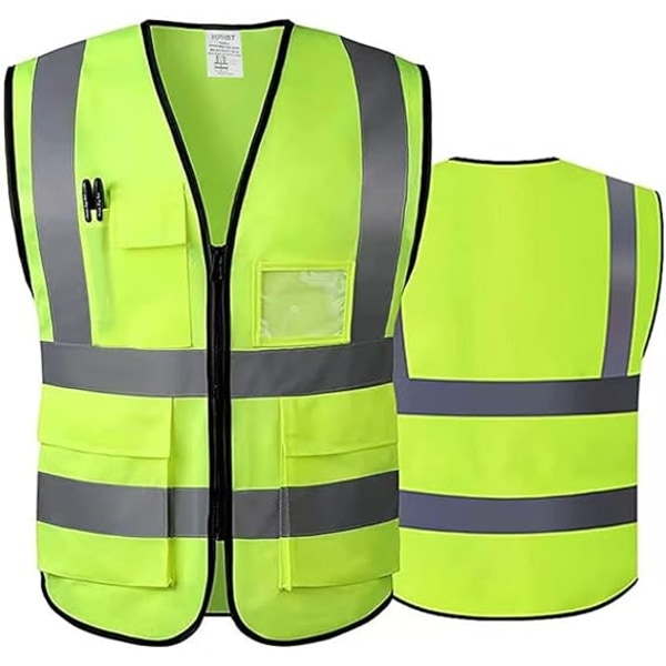 5 fickor High Visibility reflekterande säkerhetsväst, dragkedja fram, uppfyller ANSI/ISEA-standarder Gul one-size-fits-all