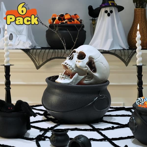 Halloween Decorations - 6 in 1 Pack Large Black Plastic Witch Cauldron - Cauldron Candy Bowl - Trick or Treat-yux