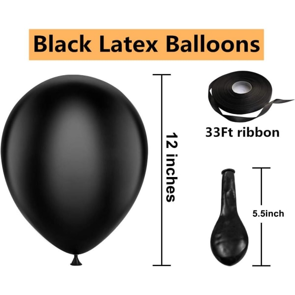 Svarta ballonger Latex festballonger - 100 pack 12 tum runda heliumballonger för svart tema