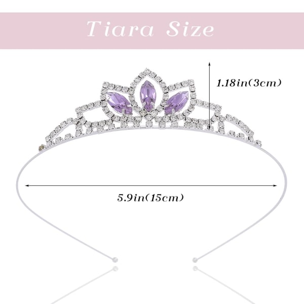 Prinsessan Silver Tiara och Krona Rosa Crystal Tiaras Girls Pageant Crowns Strass Födelsedagshuvudbonad för barn (lila)