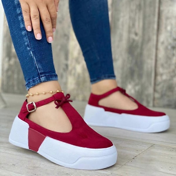 Sandaler för kvinnor, Casual Sommar Strandskor Spänne Design Lättviktig för Kvinnor Red 39