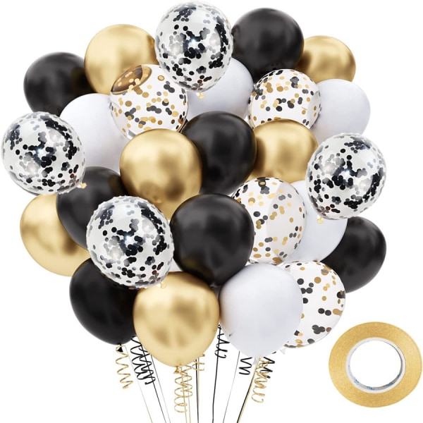 Svart guld konfetti latex ballonger, 60 pack 12 tum svart metall guld fest ballonger för examen födelsedag bröllopsfest dekorationer