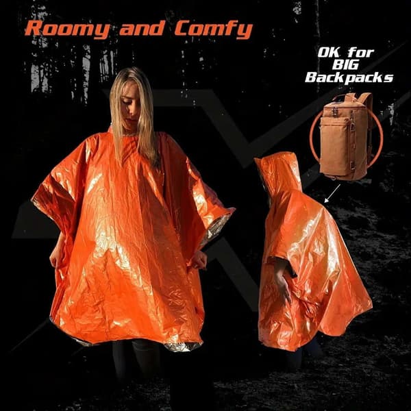 Nødregnponcho - med hætte og varmetæppe - til camping og vandreture Green 2pcs