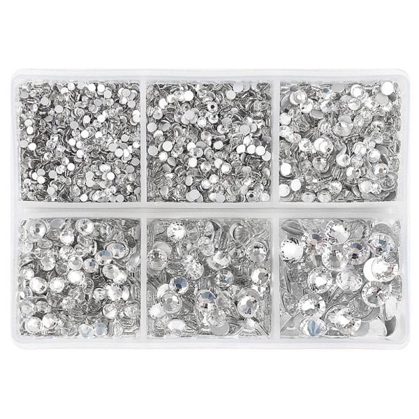 Nail Art platt bottenborr - 6 små runda diamanter i rutnät med silverbotten [ca 1688 bitar]
