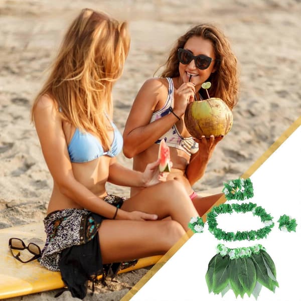 Luau Kostume Hula Skørt Sæt til Hawaii Fest 5 Stk Voksne