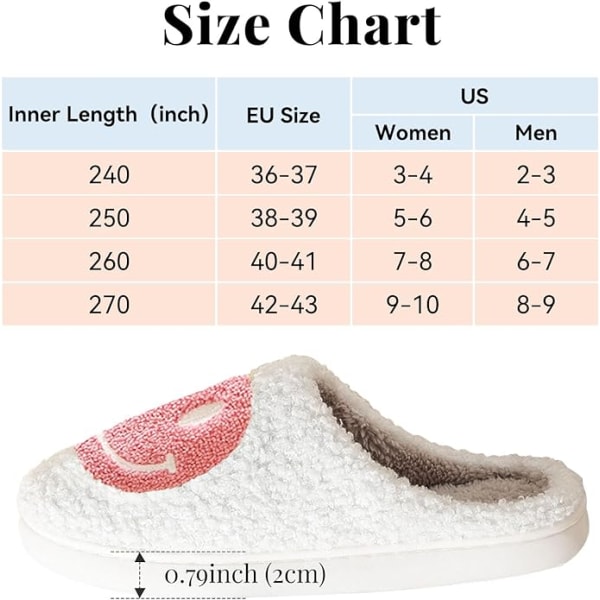 Smile Face for Women Happy face tofflor Retro Soft Plysch Varma Slip-on tofflor, mysiga inomhus utomhustofflor - 40-41 (passar för 39/40) rosa