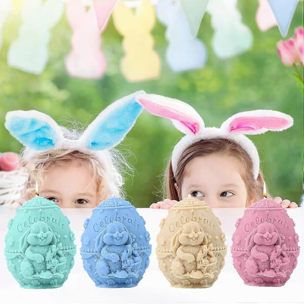 Silikon påskeform, 3D påskehare egg lysform preget mønster påskeegg hare silikonform håndlaget silikonform lysform såpeform