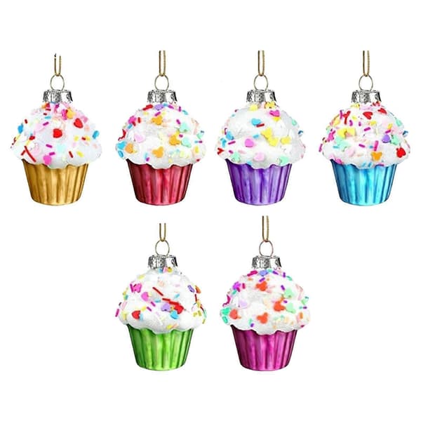 6x Cupcake julepynt juletræspynt glas julevedhæng