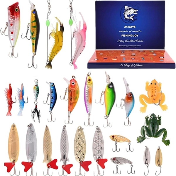 Jul 2024 Fiske Adventskalender - Fiskebete Set, Fiskeutrustning för Vuxna Män Pojkar, Fisketillbehör (24 st)