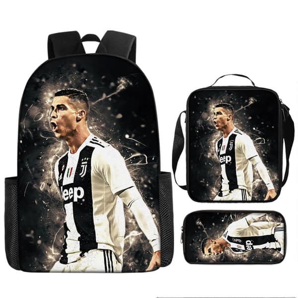 Cristiano Ronaldo and Messi Kids Backpack, Printed Pencil Case, CR7 Backpack, Large Capacity Three-Piece Set