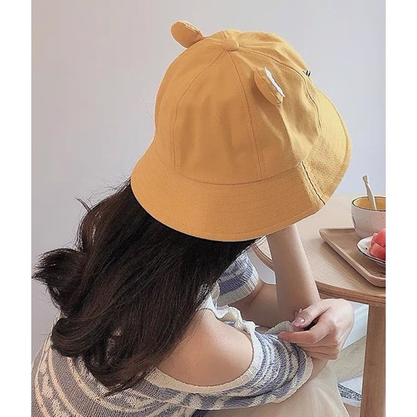 Grodhatt för vuxna, vikbara solhattar för utomhusbruk, solhatt i bomull, solskydd, strandkepsar, brett brätte, fiskarhatt Turmeric Children: 54-56CM