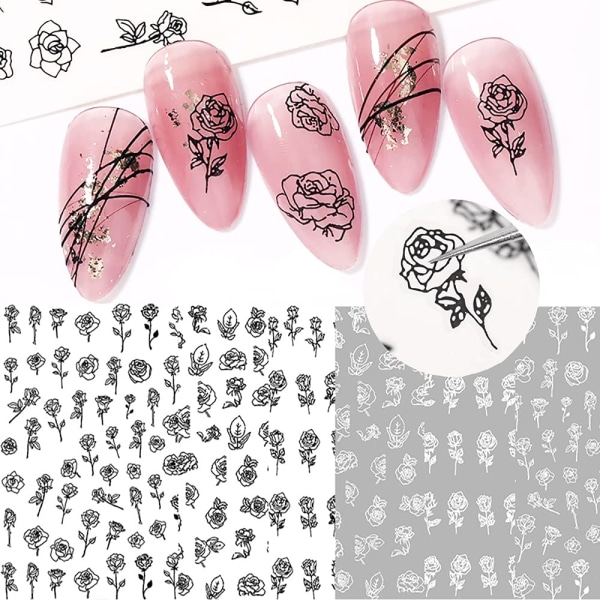 6 st rosa nagelklistermärke (931 svart+vit, 932 svart+vit, 933 svart+vit) Skönhet och hälsa