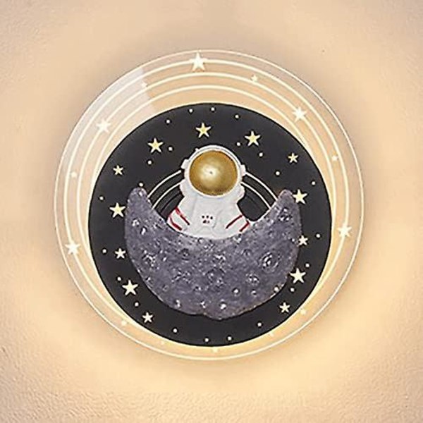 Moderni LED-seinävalaisin, pyöreä metallinen seinävalaisin akryylivarjostimella, astronauttikuvioinen koristeellinen seinävalaisin lastenhuoneeseen, makuuhuoneen seinävalaisin