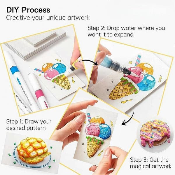 DIY Barn Magic Puffy Paint med ritpennor med staffli Magic Texture Painting Kit 3D Magic Foam Texture Painting