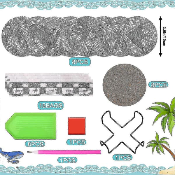8 stk. Ocean Diamond Coasters Sæt