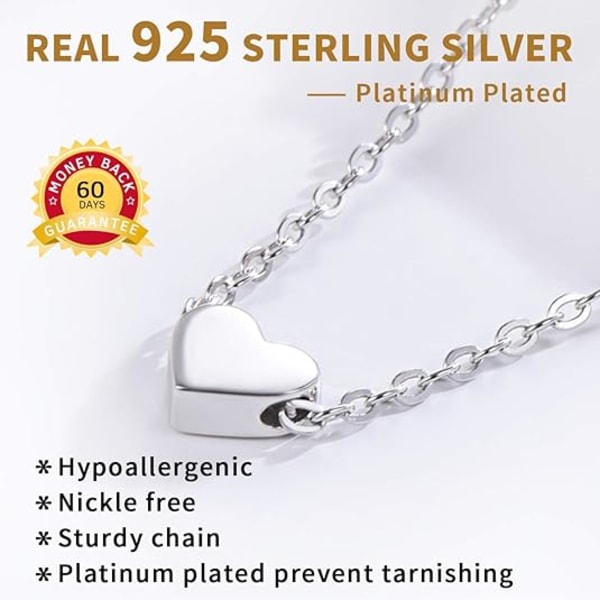 Personligt 925 sterling silver läckert litet hjärta/stjärna/måne/prick/triangel halsband för kvinnor, silver/guld/roséguld/svart