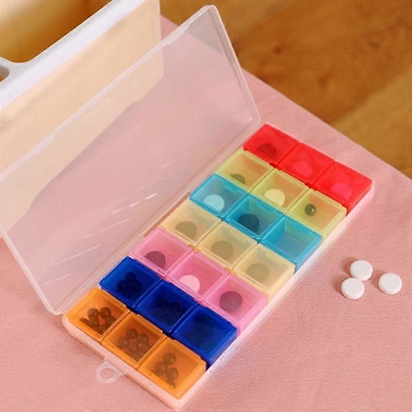 21 Fack Transparent Färgad Tom Plastlåda Piller Tablett Medicinarrangör Veckovis 3-Rad Bricka