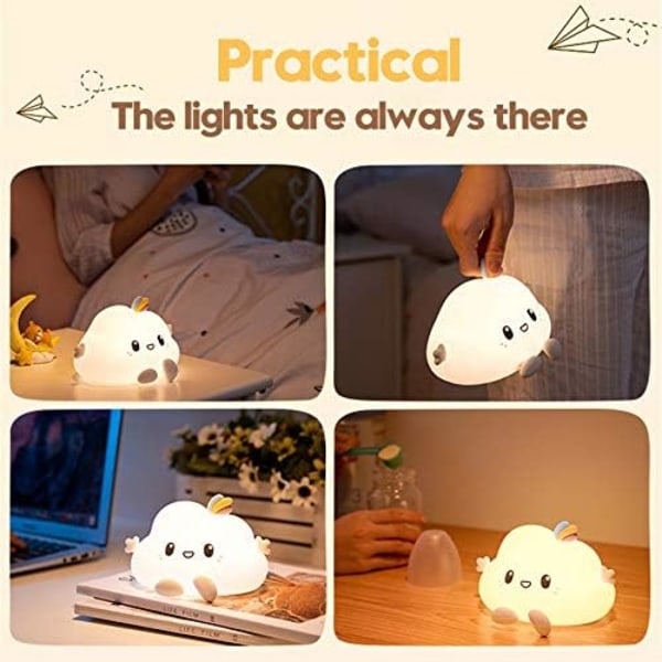 Moln LED-nattlampa för barn Mjukt silikonljus för barnrummet Färgglat sömnljus med peksensor och fjärrkontrolllampa