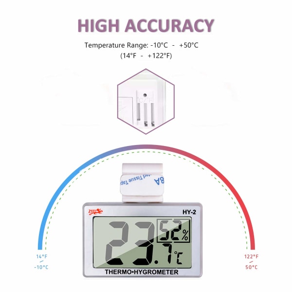 Digitalt termometer hygrometer for reptil terrarium, temperatur- og fuktighetsmonitor i akryl- og glassterrarium, nøyaktig avlesning (1 pakke)