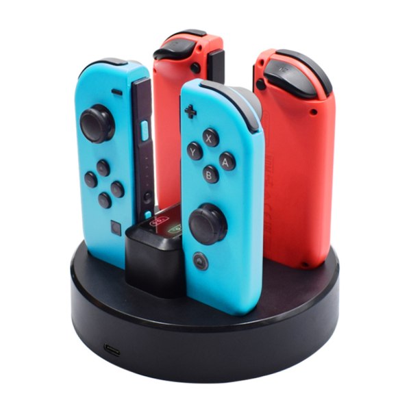 Multi Charger 4 Ladestasjon Dock kompatibel med Nintendo Switch Controller - Svart-svart