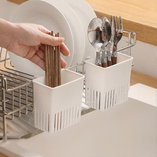 Cutlery Rack with Hooks, Compact Utensil Holder with Drainage for Kitchen Organization (9.5 cm)