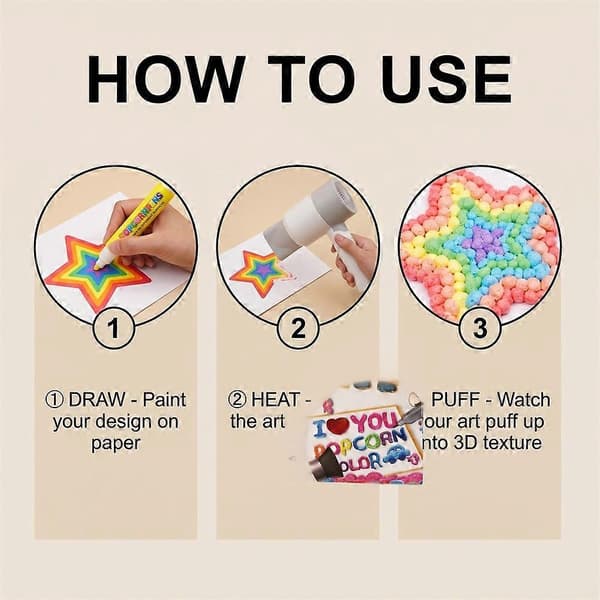 Magic Puffy Pen DIY Bubble Popcorn Tegnepenne 3D Kunst Puffy Maling Pen Graffiti Papirvarer 2 Box