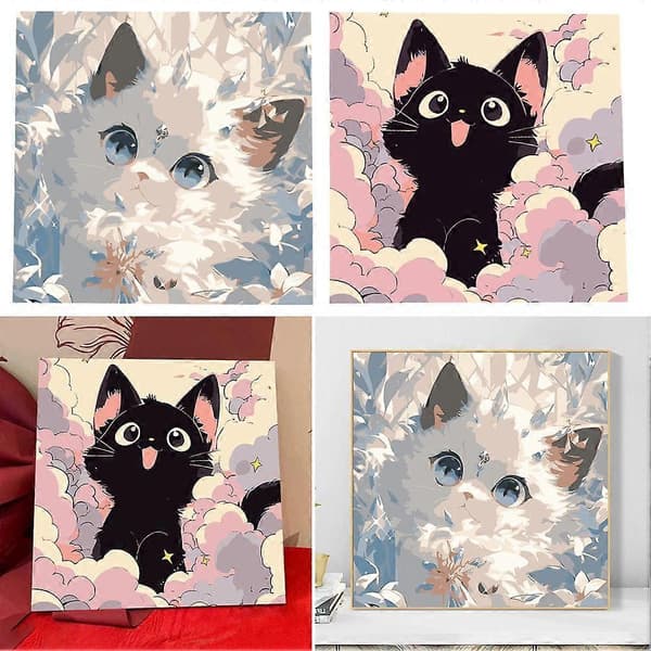 Katt DIY Digital Oljemålning Efter Nummer 20x20cm Hem Väggkonst Present